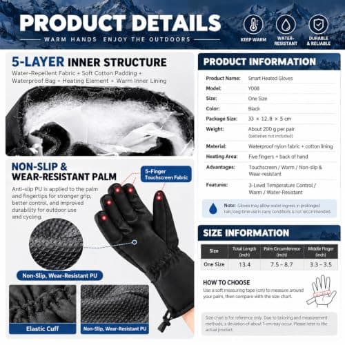 Heated Gloves for Men Women Winter Ski Hand Warmers Cycling Snow Outdoor view 3