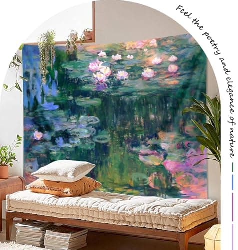 ARTCREATOR Monet Waterlily Wall Tapestry Green Floral Plant for Bedroom, Monet Wall Art Posters for Room Aesthetic, Small Nature Vintage Tapestry for Living Room Dorm (29" x 37")-04 view 3