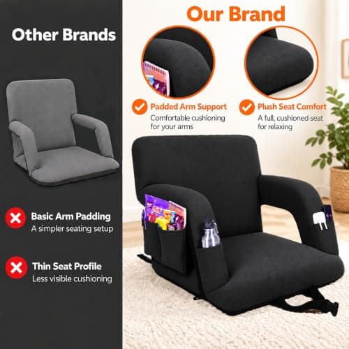 Aeenoo 22.5” Stadium Seats with Back Support Wide for Bleacher, 1 Pack | Bleacher Seats with Back Support and Cushion, 6-Position Reclining Bleacher Chairs for Football & Baseball view 6