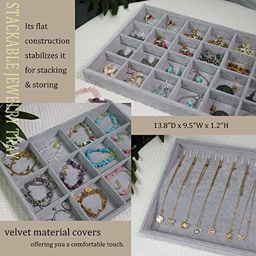 Stratalife Set of 3 Stackable Jewelry Organizer Tray Earring Display Trays Drawer Organizer Inserts Accessory Storage Grey view 4
