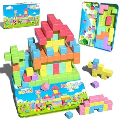 Goodtiles Mini Magnetic Blocks, Travel Outdoor Toys for Kids Ages 3-5 4-8, Magnet Cubes with Iron Box, STEM Montessori Sensory Building Toys, Ideal Gifts for Toddlers Boys Girls Birthday