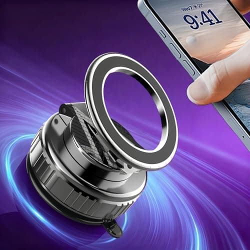 GEYUTHS Magnetic Vacuum Car Phone Holder with Strong Suction Cup 360° Adjustable Foldable Phone Mount Portable Phone Holders for Your Car/Gym/Mirror Mount for iPhone & Android