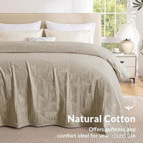 Exclusivo Mezcla 100% Cotton 4 Layers Muslin Blanket Queen Size for Bed, Moisture-Wicking and Breathable Gauze Blanket with Geometric Pattern for Year Round Comfort, 90"x90", Khaki view 4