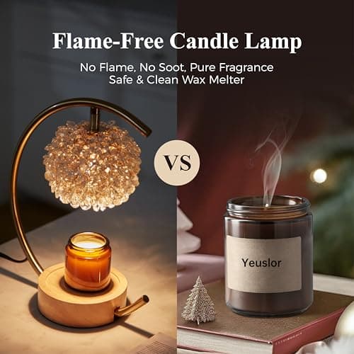 Yeuslor Gold Candle Warmer Lamp for Jar Candles with Adjustable Brightness＆Timer，Handcrafted Crystal＆Wooden Base, Luxurious Design,Home Decoration Electric Candle lamp(C-Shaped) view 6