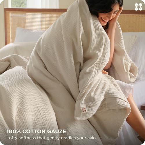 Bedsure PureWoven 100% Cotton Muslin Duvet Cover Queen Size 3-Layer Gauze view 3