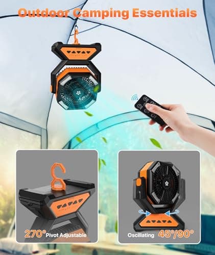 Rechargeable Fan Portable-Camping Fans for Tents, 20000mAh Battery Powered Fan Camping Lights with Remote Hook, 4 Timer/4 Speed,Oscillating 45°/90°, Suitable for Personal Office Desk Travel Beach BBQ view 5