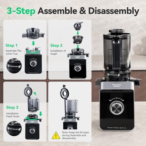 Cold Press Juicer, ORMEO HOME Masticating Juicer Machines with 5.0"Large Feed Chute Fit Whole Vegetables & Fruits, with Pulp Seperation, 99.6% Juice Purity, Quiet Motor, Easy to Clean,BPA Free view 6