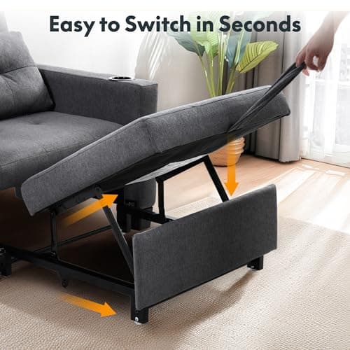 FLEXISPOT XCT2 Sleeper Chair Bed, Sofa Bed Chair 3 in 1 w/USB Port, Pillow, Cup Holders, Convertible Pull Out Bed W/Adjustable Backrest for Living Room Apartment Small Space, Grey view 5