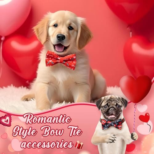Hillban 50 Pcs Mother's Day Dog Collar Heart Bow Ties Dogs Collar Accessories Bow Ties Attachment with Elastic Bands Detachable Charms for Mom Gift Pets Costume Photo Props Accessories Pet Shops view 2