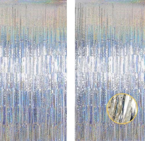 Silver Laser Tinsel Glitter Foil Fringe Curtain Birthday Party Streamers Backdrop Decorations Photo Booth Theme Bachelorette Graduation Decor view 5