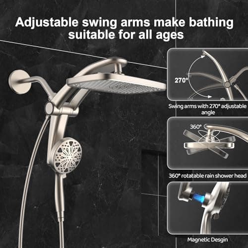 12" High Pressure Rain Shower Head with Handheld Spray Combo Faucet Upgrade view 4