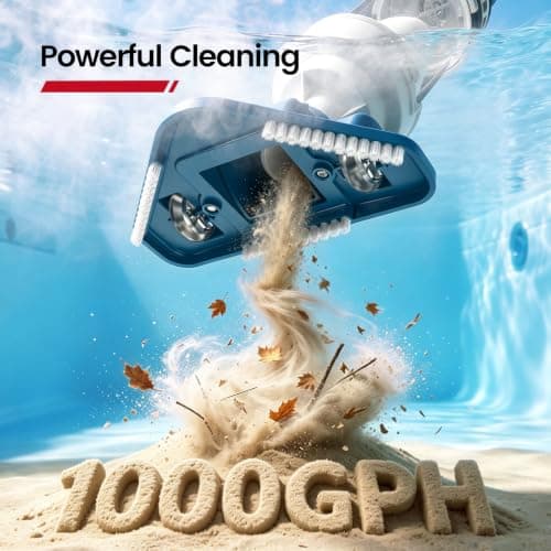 Enhulk PC61 Pool Vacuum, Cordless Handheld Pool Vacuum for Above Ground Pool & Hot Tub Vacuum, 16.6 GPM Powerful Suction & 93'' Extension Pole, 2 Filter Unit, 2 Brush Heads, 1H Runtime view 2