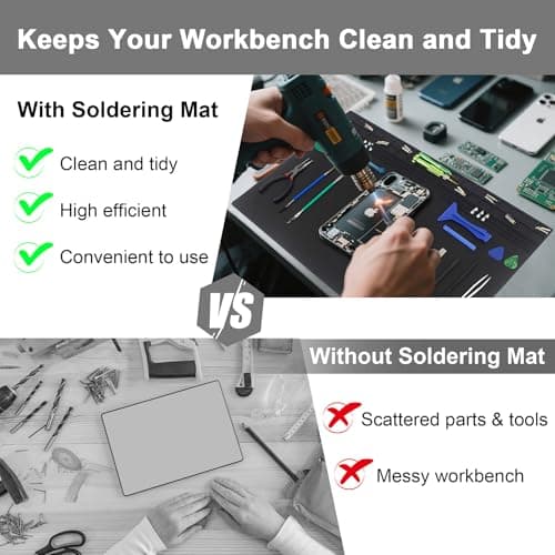 23.6'' x 13.8'' Extra Large Silicone Soldering Mat with Wrist Strap 932°F Heat Resistant Solder Mat Premium Silicone Repair Mat Work Mat for Electronic, Cellphone, Laptop Repair (Black) view 5