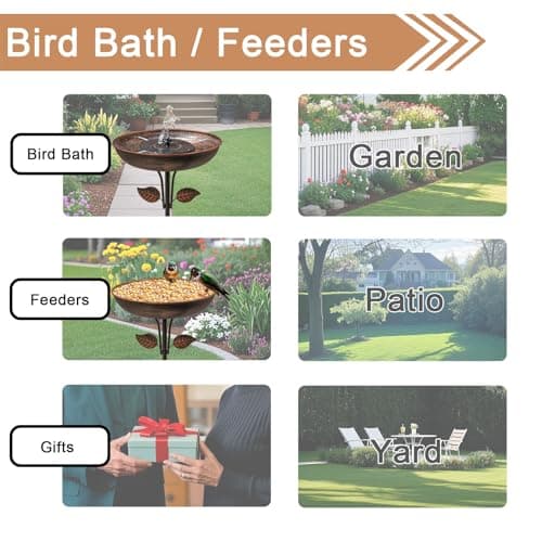 OUISJYER Metal Bird Bath for Outdoors, 12" Dia Bowl with Stable Upgrades Stake Birdbaths Garden Yard Lawn Decor 0.7 Gallon view 6