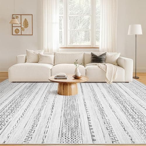 Nakagishi 9x12 Area Rug Living Room: Washable Boho Large Neutral Modern Soft Farmhouse Rugs Stain Resistant Indoor Floor Non-Slip Carpet for Bedroom Nursery Kids Playroom Office Dining Room- Grey view 4