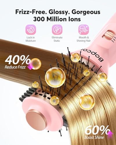 2" Travel Blow Dryer Brush, Dual Voltage 100-240V Hot Air Brush, 4-in-1 Ionic Hair Dryer Brush for Blowout, Volumizing, Straightening, Curling & Drying, Portable with EU UK Plug view 5