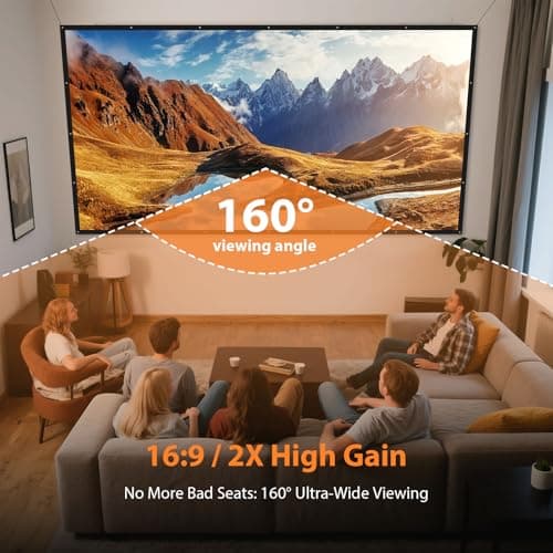 Projector Screen 100 Inch Outdoor: VOOPVOR Upgraded Black Backing Black Opaque - Portable Projection Screen Indoor - 16:9 Foldable Washable Wrinkle-Free for Home Theater Movies Cinema with Carry Bag view 6