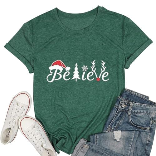 DESFSE Merry Christmas Shirts for Women Christmas Short Sleeve Tshirt Xmas Buffalo Plaid Tree Cute Graphic Print Tee Tops — image 1
