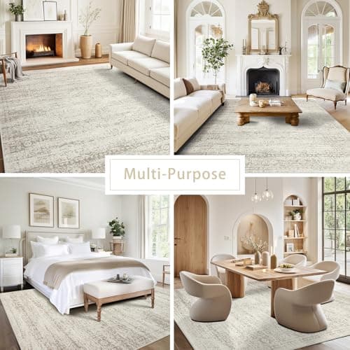 Srugn Washable Rugs 9x12 Area Rugs for Living Room,Rugs for Bedroom, Large Carpets,Ultra Soft Faux Wool Retro Dining Room Rug,Non Slip&Non-Shedding Low Pile Vintage Print Rug Indoor for Home Office view 5