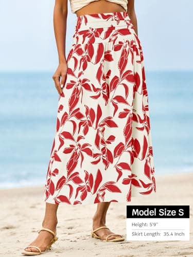 Wenrine Womens Floral Print Maxi Skirt High Waisted A Line Boho Flowy Beach Vacation Long Skirts with Pockets view 4