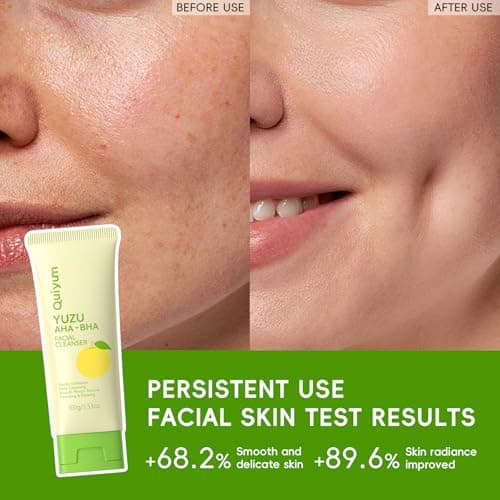 QUIYUM Yuzu AHA BHA Skincare Set for Teens & Young Women - 3.53oz Foaming Cleanser + 5 PCS Exfoliating Sheet Masks + 2.12oz Hydrating Gel Moisturizer | Gentle Exfoliation, Oil Control & Glowing Skin view 5