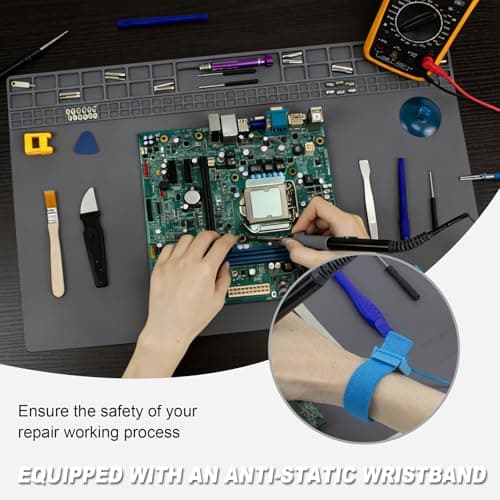 23.7''x13.8'' Large Soldering Mat, 932℉(500℃) Heat Insulation Silicone Soldering Mat with Wrist Strap, Extra Large Repair Workbench Mat for Watch Phone Laptop Computer Electronics Repair (Grey) view 5