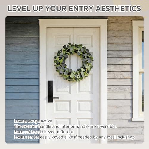 Silmium Heavy Duty Front Door Lock Set, Modern Exterior Door Handle, Non-Handed Entry Door Locksets with Deadbolt, Keyed Alike, Single Cylinder, 250,000+ Cycles, 5-1/2" (140mm) CTC, Matte Black view 5