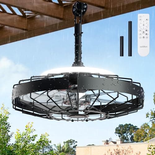 addlon 20" Outdoor Ceiling Fan with Light for Patio, IP65 Plug in Caged Fan — image 1
