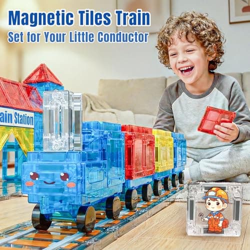 SKTMYY Magnetic Tiles Train Toys, Train Station for Kids Age 4-8 view 6