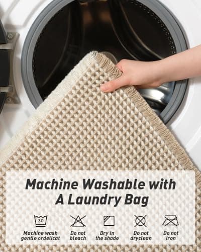 AMOAMI Upgraded Waffle Bath Mat, Super Absorbent Non Slip Bath Mats for Bathroom Floor, Machine Washable Bathroom Rugs with Tassels, Rubber Backed Bathroom Mats, Ultra Soft, 17" x 24",Brown & Cream view 6