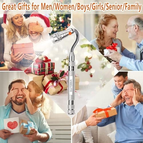 VIBELITE Extendable Magnetic Flashlight with Telescoping Magnet Pickup Tool-Cool Gadget Gifts for Men, Him, Teen Boys, Dad, Father, Mechanic, Boyfriend, Women, Birthday Gifts for Men, Silver, 2 Pack view 3