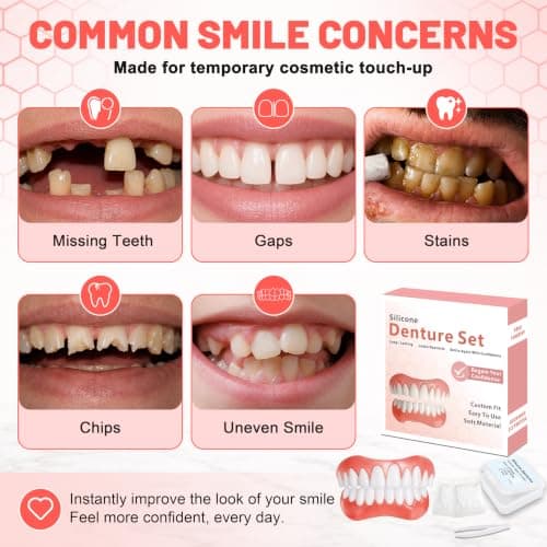 Dentures for Men and Women, Custom Upper & Lower Smile | Reusable False Teeth Cosmetic Smile Coverage, Silicone Veneers Teeth, Easy Use and Show Confident Smile in Minutes view 4