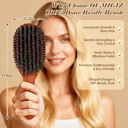 OUMIGIZ 100% Boar Bristle Hair Brush British Craftsmanship Slick Back | Handmade Natural Wooden Hairbrush, Soft Bristles Gentle Detangling Smoothing Women Men Kids Thin Fine Hair, Anti Breakage view 3