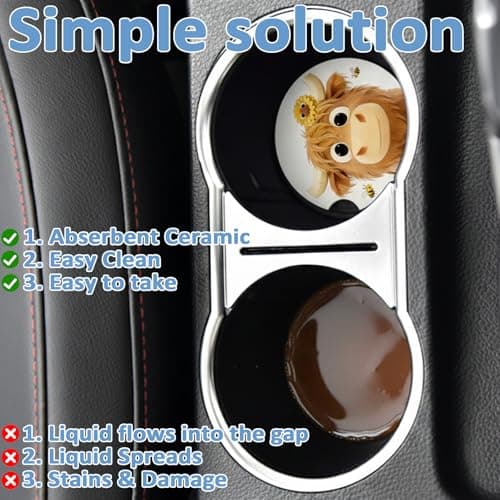 Duck & Rooster Car Coasters 2 Pack - Absorbent Ceramic Cup Coasters with Finger Notch & Anti-Slip Cork Base, 2.6" Auto Cup Holder Coasters for Car Interior Accessories (Women/Men) view 3