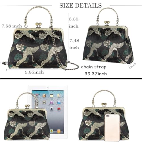 Abuyall Floral Top-Handle Handbag, Kiss Lock Evening Bag for Women, Vintage Handbag | Floral, Kiss Lock, Vintage view 3