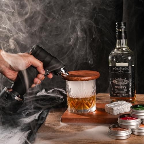 Whiskey Smoker Electric Set Bourbon Christmas Gifts for Men Old Fashioned Smoker Drink With 6 Wood Chips and 6 Whiskey Stones Food and Cocktail Smoked Kitchen Bar Tools Cool White Elephant Gifts Black view 6