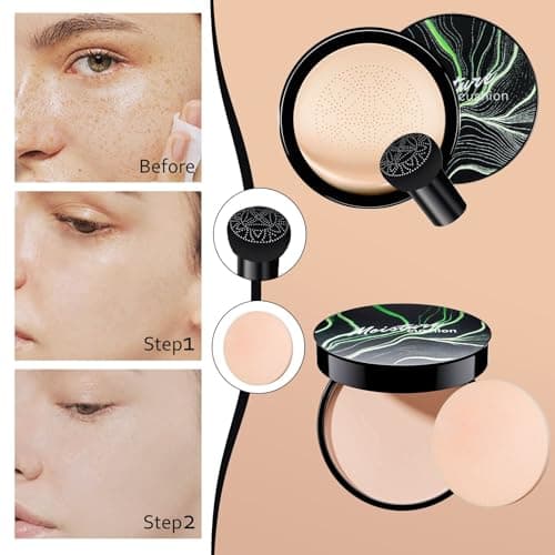 Mushroom Head Air Cushion CC Cream with Setting Powder Makeup Set, Blurs Fine Lines & Imperfections, Controls Shine & Smooths Complexion, Even Skin Tone for All Skin Types for Women (Natural) view 6