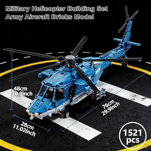 Military Helicopter Building Blocks Set, 1521PCS Army Airplane Bricks Model–Air Force Utility Helicopter Toy with Rotating Blades, Detailed Cockpit, Tactical Gear–Collectible Gift for Boys Teen Adults view 3