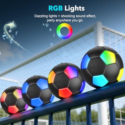 RZLCCL Soccer Ball Shaped Speaker, Portable Wireless Speaker with LED Light, IPX6 Waterproof, 5W Stereo, TWS Pairing, Suitable for Outdoor Travel Speakers for Sports Fans - Black view 4
