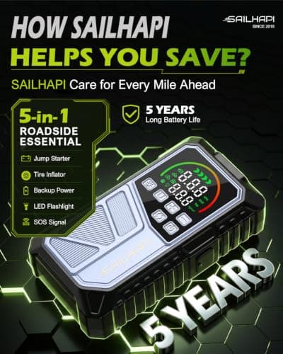SAILHAPI Jump Starter with Air Compressor, Save Time & Money on the Road, Cool Car Accessories for Men view 5
