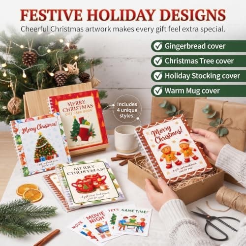 Christmas Gift Card Books, 4 Pack Spiral Bound Holiday Gift Card Holders view 4