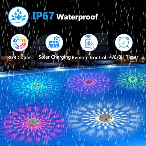 Solar Powered Floating Pool Lights(4 Pack), Pool Lights That Float with Remote Control, 12 Lighting, Timing Mode, IP67 Waterproof for Inground/Above Ground Pool, Pool Party, Bathroom, Bathtub, Garden view 4