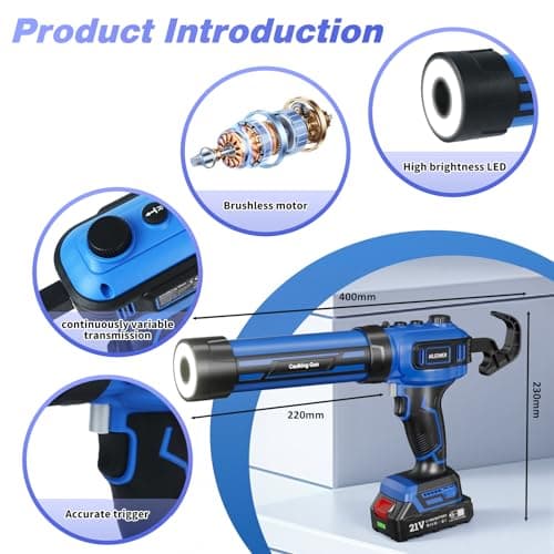 Cordless Caulking Gun, Battery Powered Caulk Gun, Electric Caulking Gun w/2 x 2.0Ah Batteries,LED Light, Auto Retract for Filling, Sealing view 4