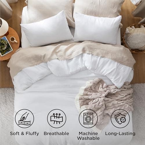 Bedsure King Comforter Set, White Soft Prewashed Bedding for All Seasons, 3 Pieces GentleSoft™ Bed Set, 1 Lightweight Comforter (104"x90") and 2 Pillowcases (20"x36") view 4