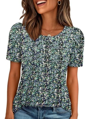 ATHMILE Womens T Shirts Short Sleeve Summer Tops Pleated Dressy Casual Blouses Spring Clothes Beach Vacation 2026 — image 1