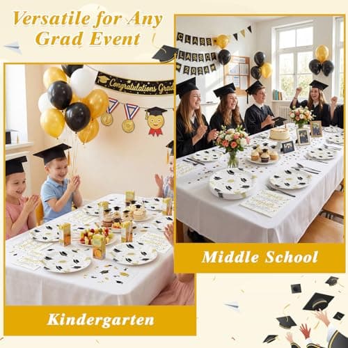 NatNarr 2026 Graduation Plates and Napkins, 50 Pcs Black and Gold Graduation Decorations with 7 Inch Grad Dessert Cake Plates，6.5 Inch Napkins for Class of 2026 Kindergarten Middle High College School view 5