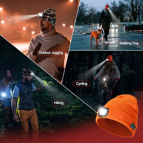 SYMNTEM Gifts for Men, Rechargeable Bluetooth Music Unisex Beanie Hat with Light, Valentines Day Gifts for Him, Birthday Gifts for Men, Women, Orange view 6