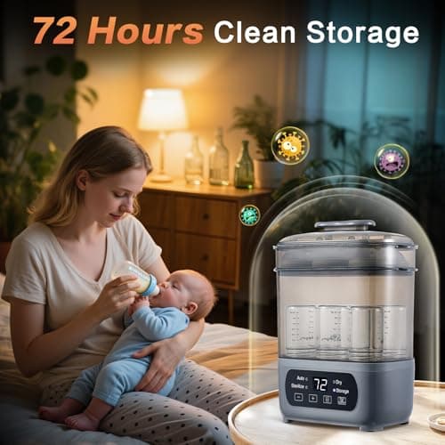 AMZBABYCHEF 4-in-1 Baby Bottle Steamer and Dryer, Electric Steamer with Fast Drying, Universal Fit for All Bottles, LED Touch Screen & Auto Shut-Off Protection (Grey) view 5