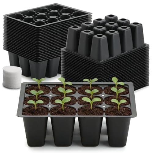RooTrimmer 40 Pack Reusable 12-Cell Seed Starter Tray, Plant Starter Trays with Large Drainage Holes for Seed Germination, Easy to Repotted, Fits Standard 1020 Flats and TD377 Trays, Black view 1
