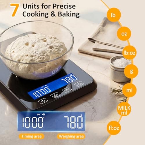 Letron Food Scale, 33 lb / 0.1 oz High Precision Kitchen Scale for Sourdough Bread, Built-in 7 Units, Timing & Tare Function, Rechargeable Digital Kitchen Scale for Food, Baking, Cooking view 3